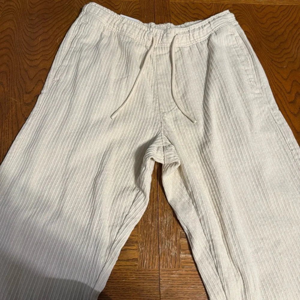 Zara Man Textured Cotton Relaxed Fit Drawstring Pants in Cream Sz L NWT Resort